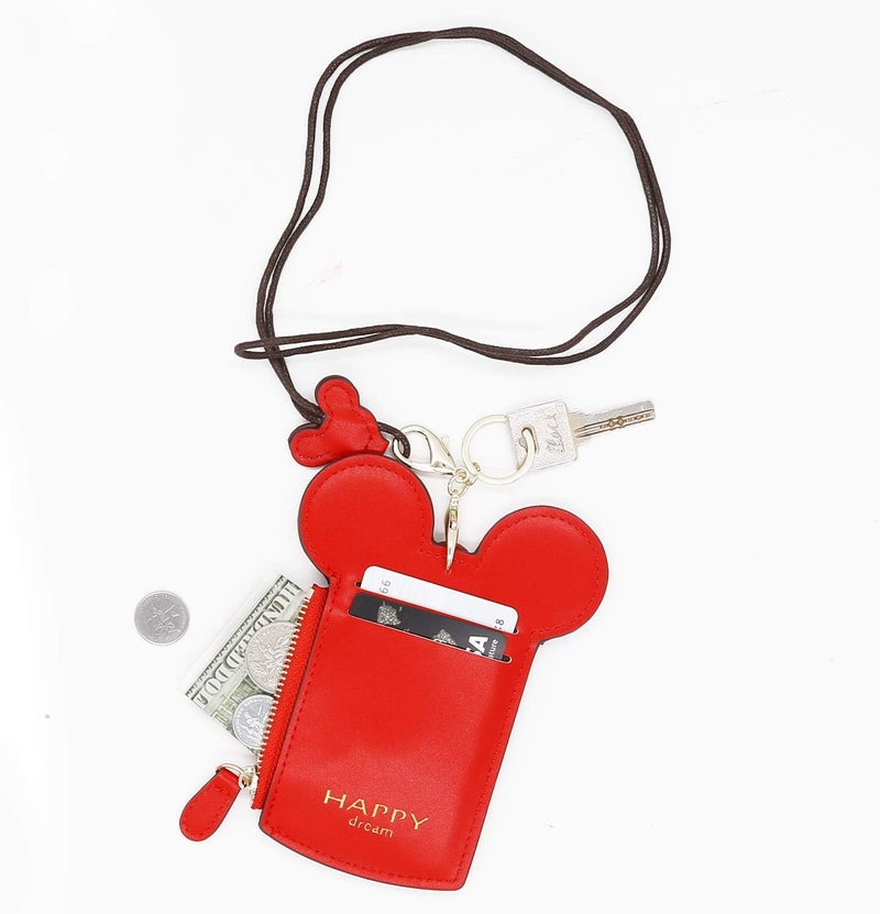 QiMing Mouse Ears Card Holder,PU Lovely Lanyard Family Toys for Girl Woman - Image 4